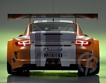 Porsche 911 GT3 R Hybrid orange_weiss Heckansicht
